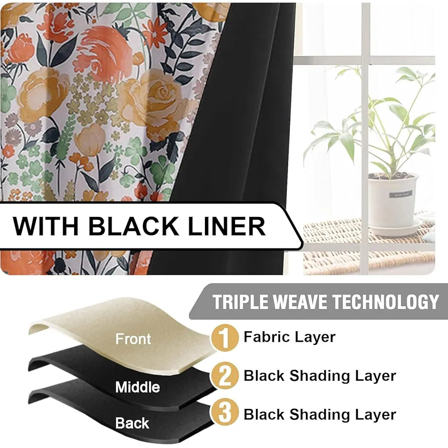 Cloth Fusion 100% Blackout Printed Premium Window Curtains 5 Feet Long Set of 2, Noise Reducing Blackout Curtains 5 Feet for Window with Grommet for Home Decor 