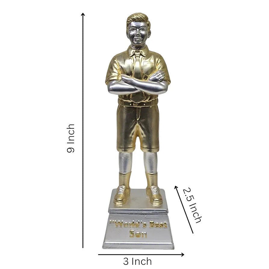 Gold Art India Best Son Figurine Gold & Silver Plated Matte | World's Best Son | Trophy for Son | Gift for Achievement | Idol Figurine for Inspiration | Study Table | Office Desk , 9'' Inch