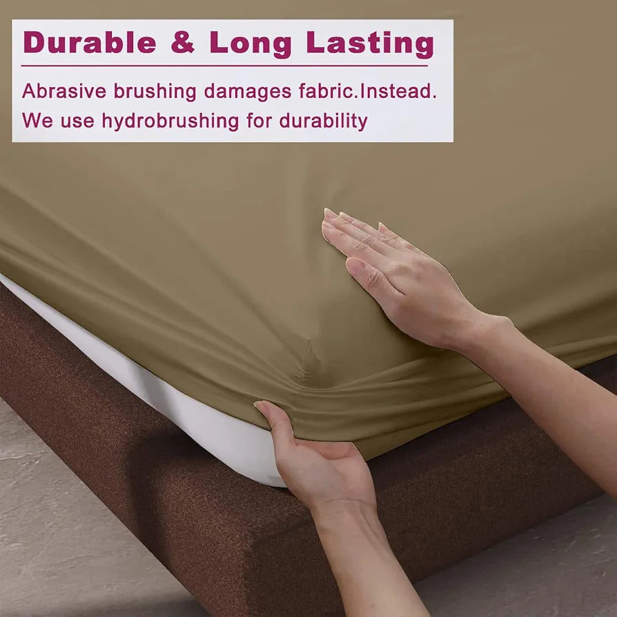 Trance Home Linen 100% Cotton 78x60 inch Queen Elastic Fitted Bedsheet | 400TC Premium Queen Double Bed Size Plain Fitted Elastic Bed Sheet with 2 Pillow Covers 