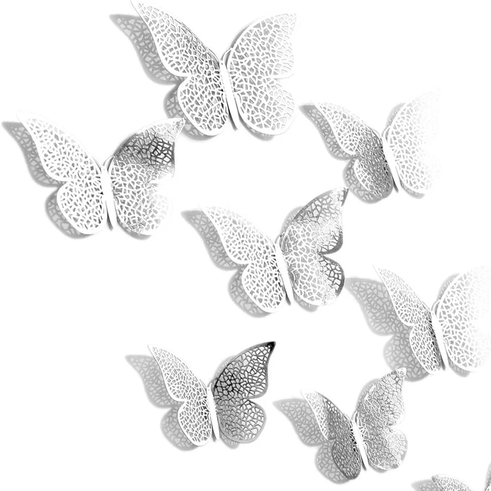 Xtore 12pcs 3D Home Decor Silver Butterfly Beautiful Decor 