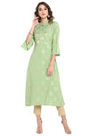 Janasya Women's Light Green Poly Crepe A-line Kurta