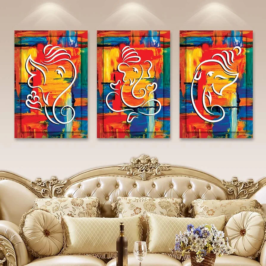 Rangoli MDF 3 Pcs Wall Poster 12x18 Inch Decorative Wall Art for Home, Office, Living Room. P-4, Design-27