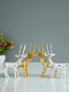 Ecraftindia Set of 4 Engraved Golder and Silver Deer Pair Handcrafted Decorative Metal Figurine