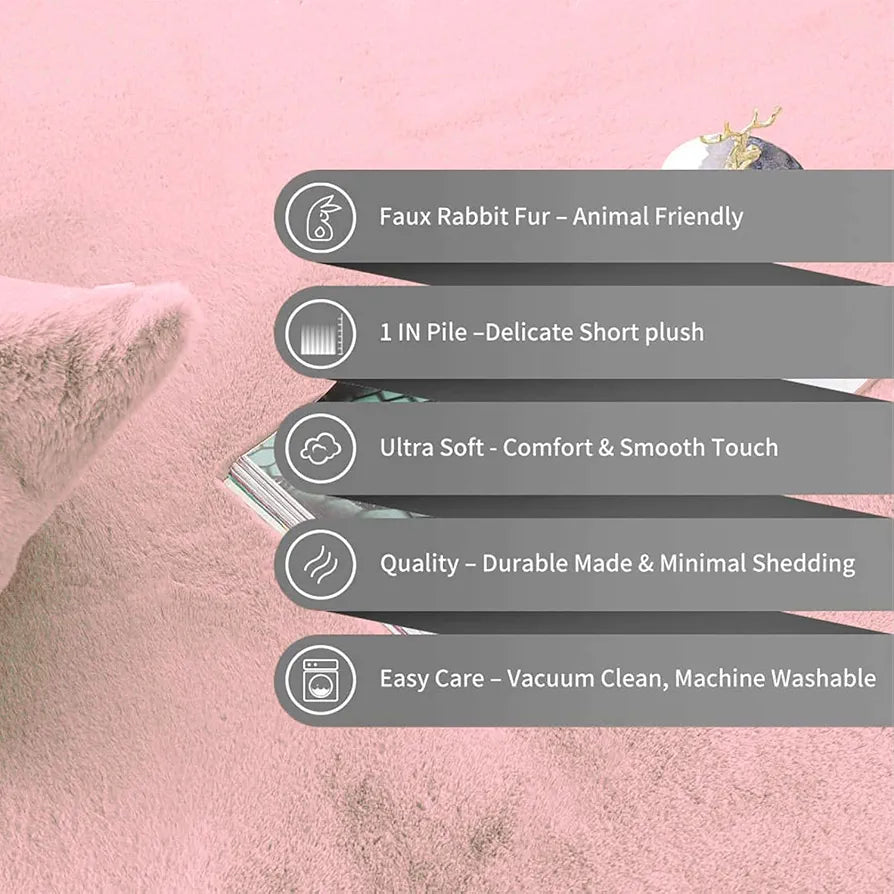 LUXE HOME INTERNATIONAL Rectangular Bath Mat Super Soft Anti Skid Rabbit Fur  Bathroom Mats for Bedroom, Door, Kitchen Floor  Pack of 1