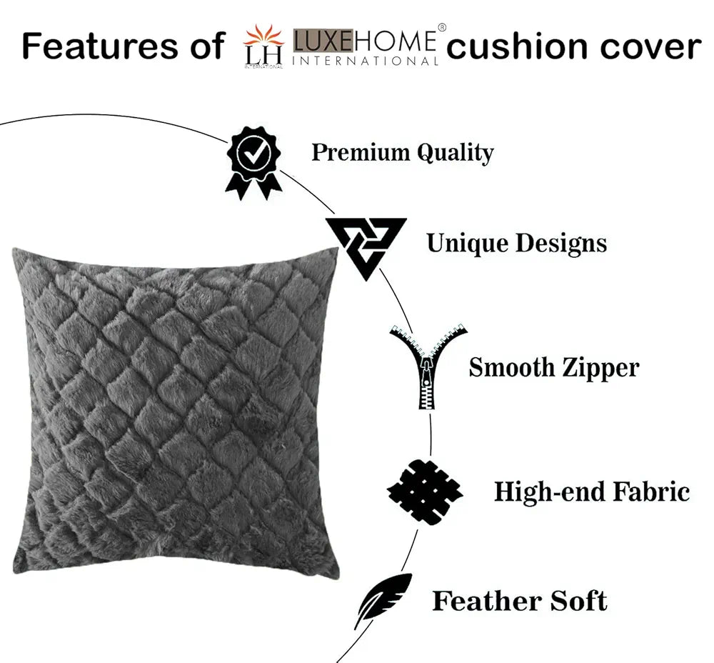 Luxe Home Cushion Cover 16 inch x 16 inch Duble Side Rabbit Fur Diamond Design Covers Set of 2 for Sofa, Bedroom, livingroom 