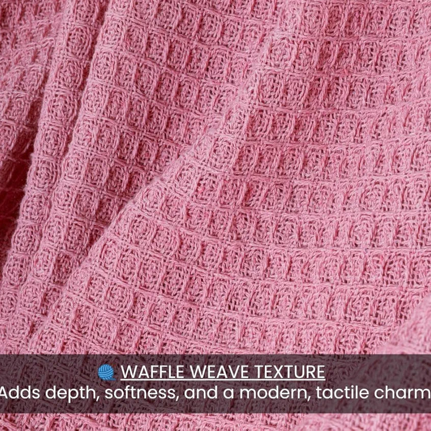 HOMADORN Waffle Weave Cotton Throw Blanket – Lightweight, Breathable & Cozy for Sofa or Bed  Pink