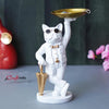 Ecraftindia White Bulldog Statue in Glasses Holding Golden Umbrella and Tray in Hands Table Top Decorative Showpiece
