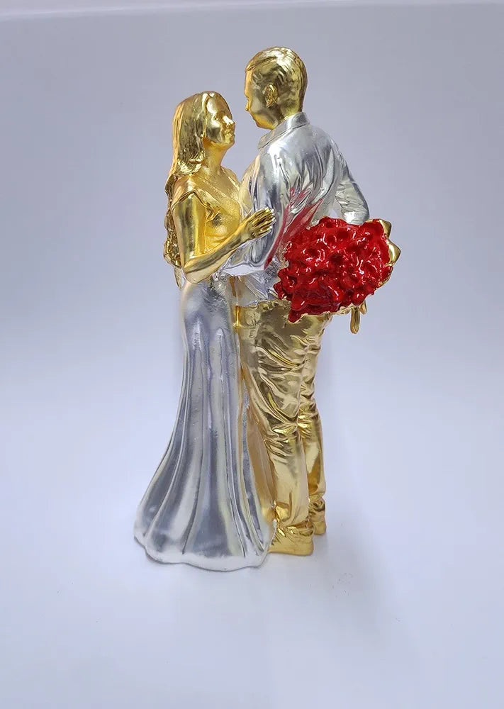 Gold Art India Couple Figurine Gold-Silver Plated Matte Finish | Romantic Home & Office Décor | Valentine Gift for Girlfriend & Boy Friend | Anniversary, Wedding Gift
