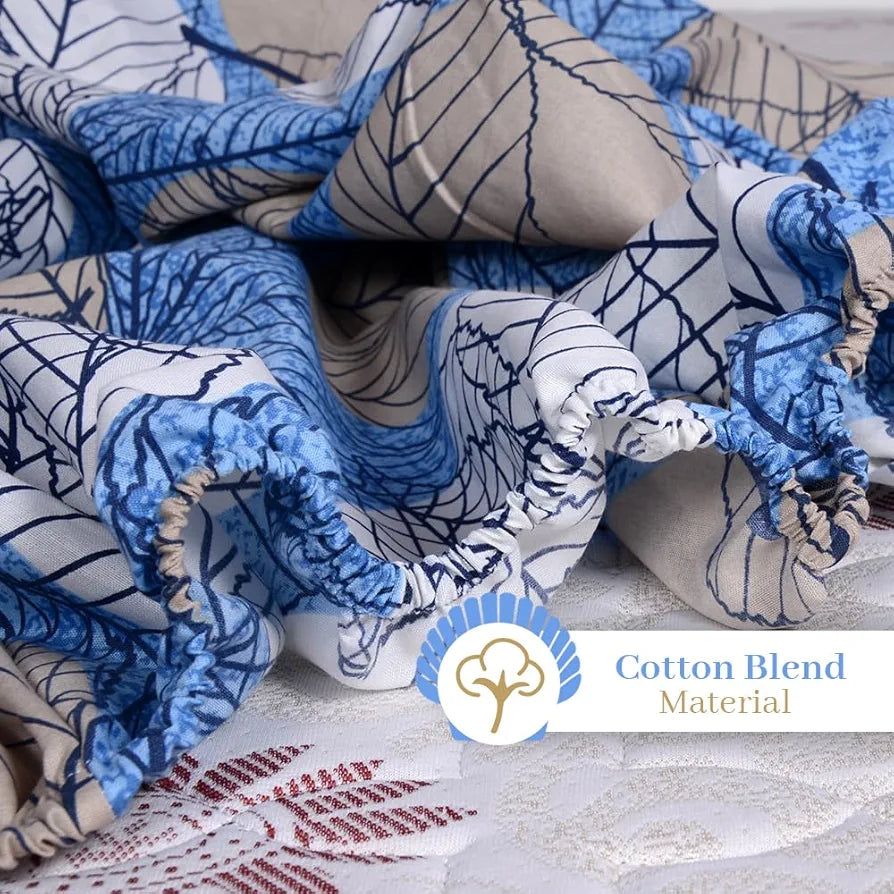 Divine Casa 144 TC Cotton Fitted Bedsheet for King Bed | 100% Cotton – Floral Blue | Soft, Lightweight & Elastic Fit | Size 78x72 Inch | Everyday Use Bedsheet