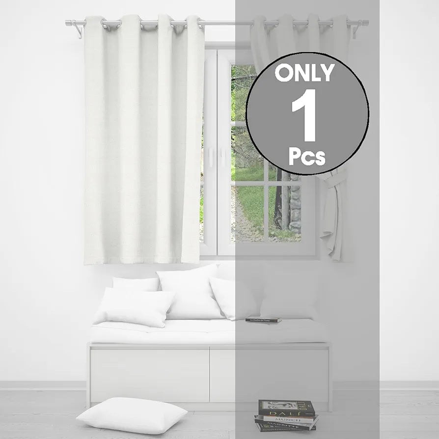 Divine Casa Textured Window Curtain 5 Feet | Bright White | Polyester Panel with Subtle Weave & Metal Eyelets for Home Decor | 1 Piece