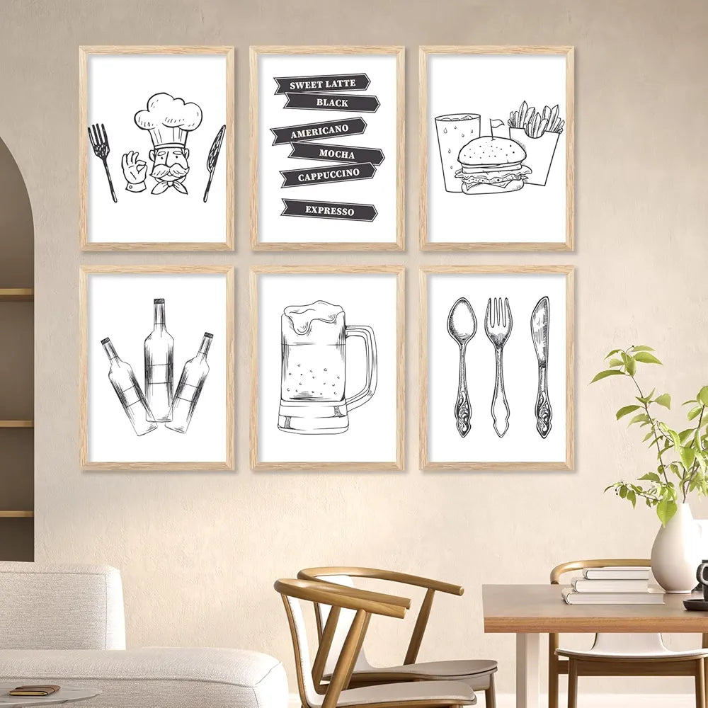 kotart Restaurant Theme Digital Painting for Kitchen Restaurant Cafe Wall Decoration - Minimal Wall Art Prints for Dinning Room Decor 