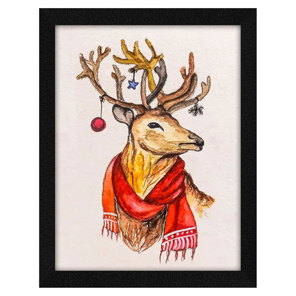 ArtX Paper Christmas Deer Abstract Frame Wall Art Painting, Multicolor, Abstract, 10X13 inches, Set of 1