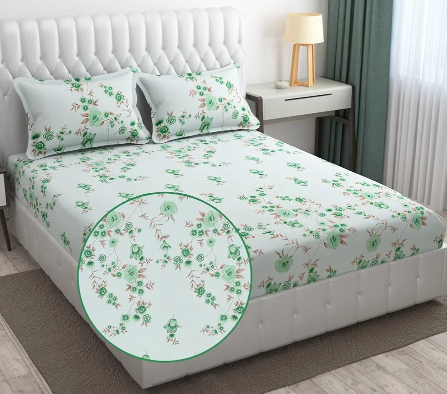 Fresh From Loom Floral Print 240 TC Microfiber King Size Bedsheet Set with 2 Pillow Cover - Hypoallergenic & Soft 