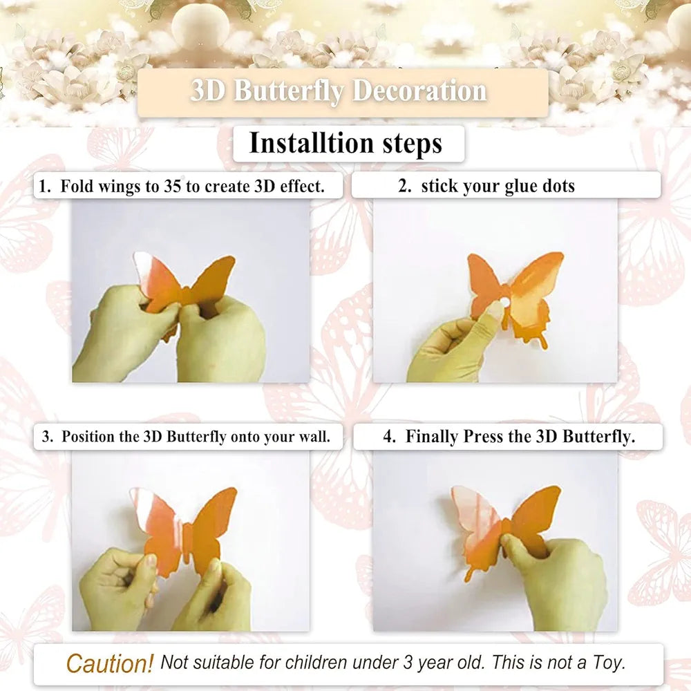 Xtore 12pcs 3D Home Decor Silver Butterfly Beautiful Decor 