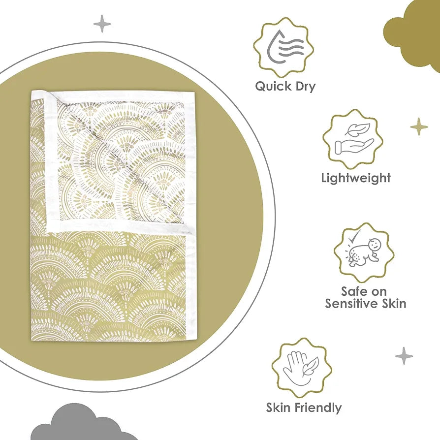 Divine Casa 120 GSM Microfiber Single Kids Dohar  | Soft & Lightweight Throw Blanket | Cozy & Breathable | All-Season Comfort | 140 x 100 CM | Floral Burst Pattern | Soybean & White