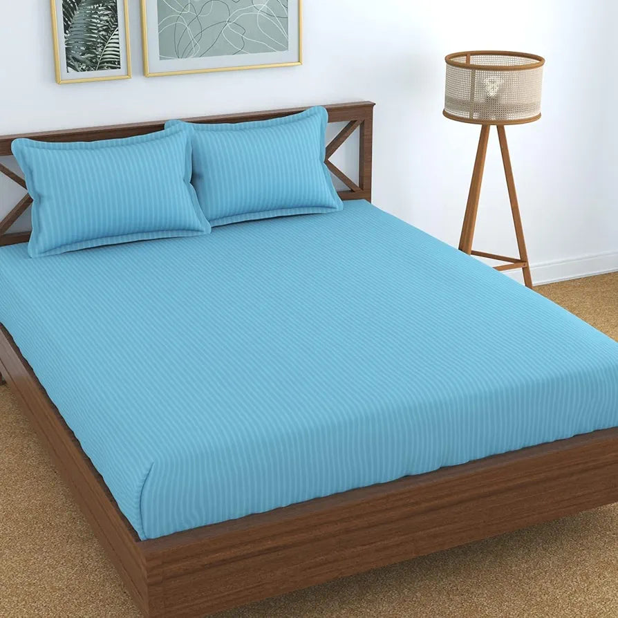 FRESH FROM LOOM Microfiber Wrinkle Resistant | Soft Skin Safe | Breathable Queen Size Flat Striped Bedsheets | Hotel & Home | Double Bedsheet Set with 2 Pillow Covers , 144 TC