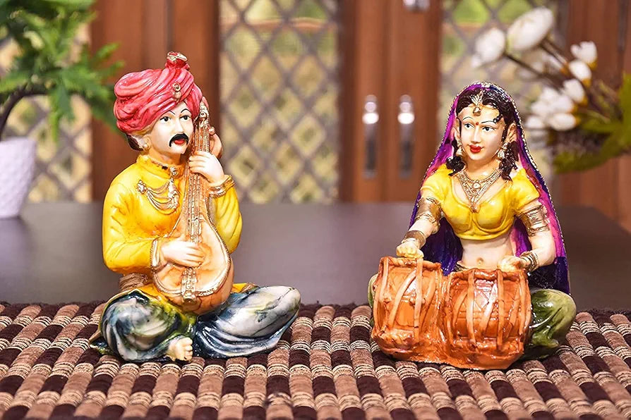 Mariner's Creation Polyresin Rajasthani Couple Cultural Statue Showpiece For Home Decor Livingroom, Bedroom, Office Size-11X12X15 Cm Color- Multicolor, Fantasy