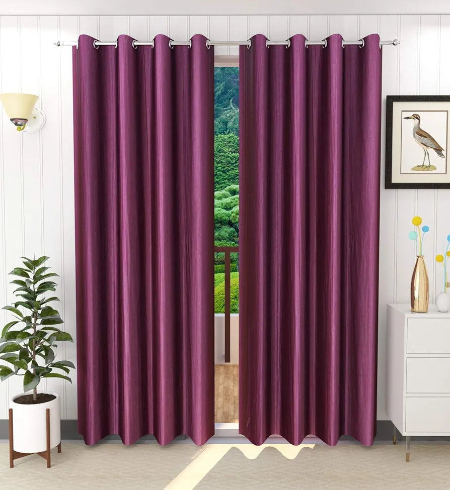 Plain Door Curtains 8 Feet Long Pack of 2 Piece| Room Darkening Opaque Polyester Eyelet Parda|Darkening Panels for Home & Living Room Bedroom