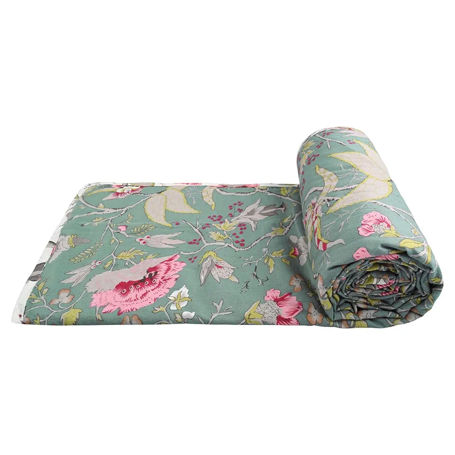 Trance Home Linen 100% Cotton Reversible Dohar Single Bed Size | Jaipuri Printed Artisan Block Design Blanket | Soft Lightweight Ac Comforter Quilt  Pack of 1