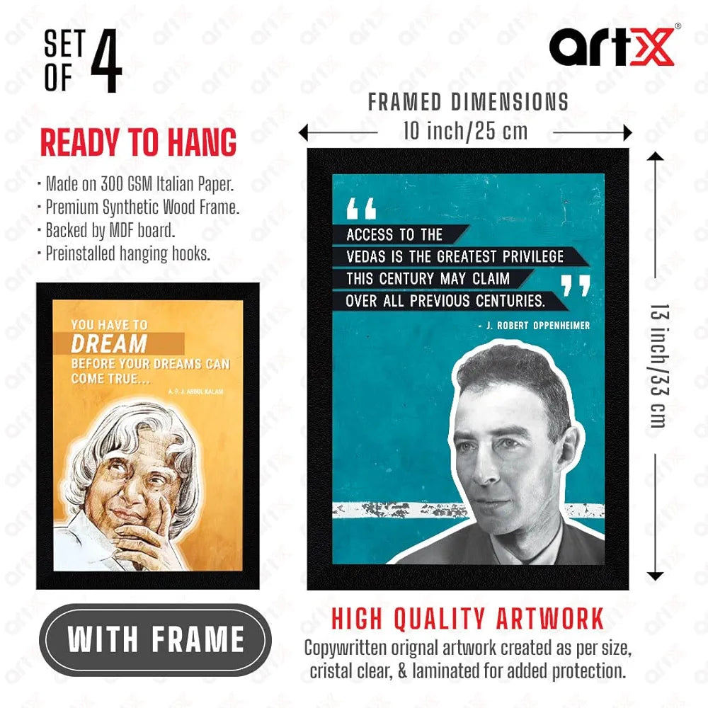 ArtX Paper Famous Scientists Motivational Quotes Wall Frame Art Painting, Multicolor, Inspirational, 10 X13 in, Set of 4