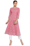 Janasya Women's Pink Cotton Kurta