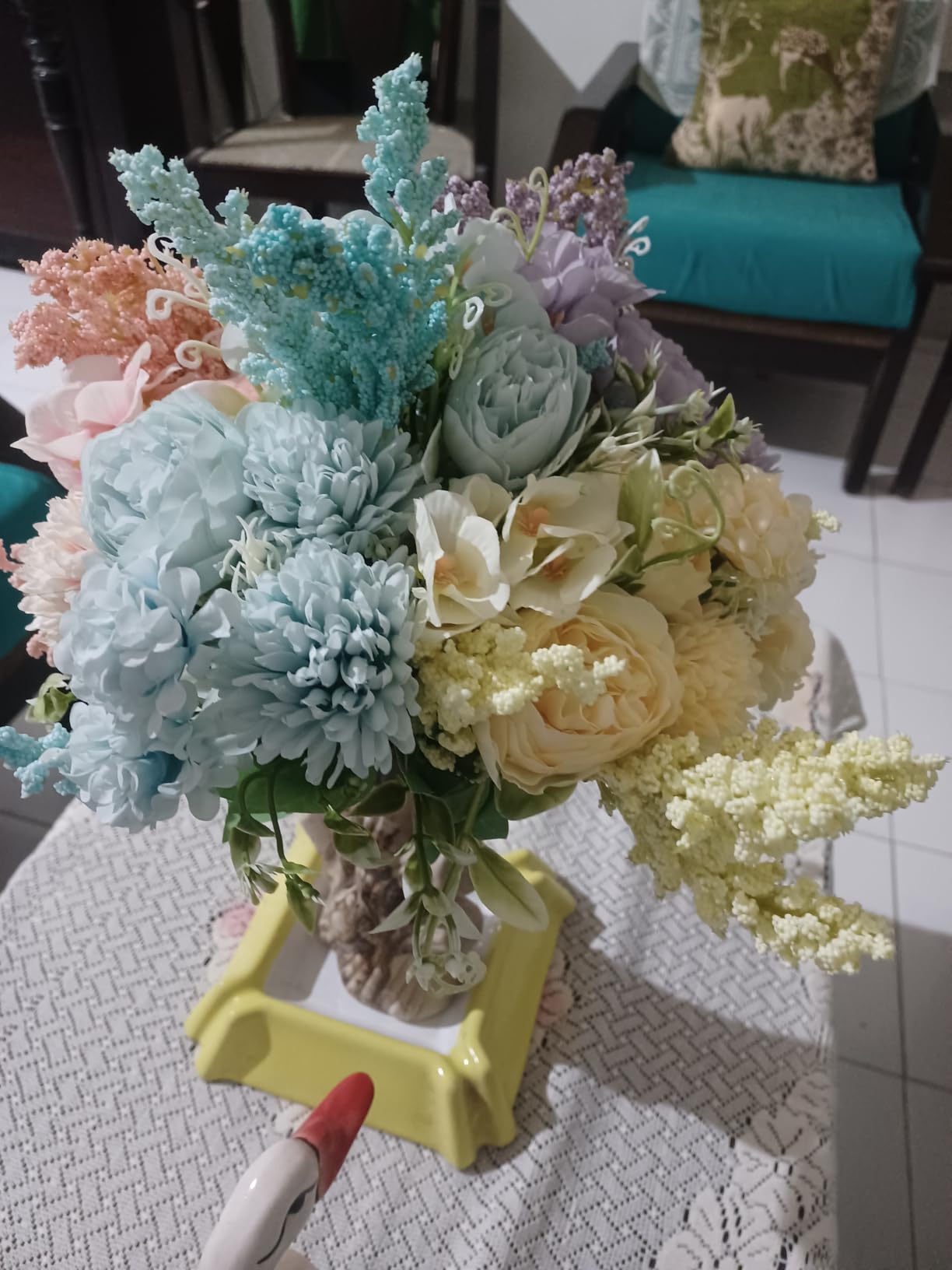 SATYAM KRAFT 1 Pcs Artificial Multiflora Flower Roses Fake Sticks Bunch Decorative Items for Home Decor,Bouquets,Bedroom,Living Room,Wedding (Without Vase)(Pink, Fabric)