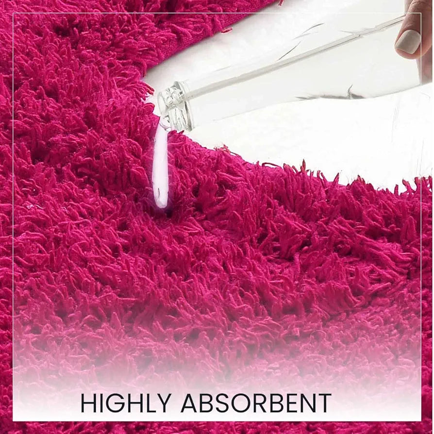 SASHAA WORLD Solid Anti-Skid Cotton Bathmat and Contour Set for Bathroom, Ultra Soft & Absorbent, Tufted Weave, Anti-Slip Latex Backing, Includes Contour & Rectangle Mat, 50X80cm, Dark Pink