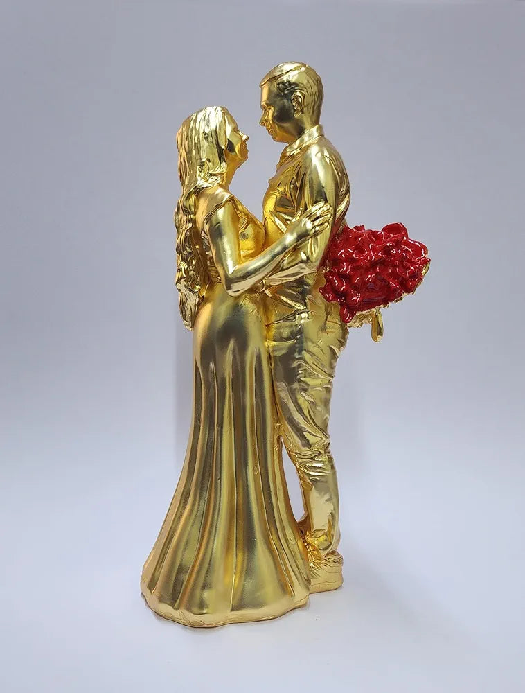 Gold Art India Couple Figurine Gold-Plated Matte Finish | Romantic Home & Office Décor | Valentine Gift for Girlfriend & Boy Friend | Anniversary, Wedding Gift