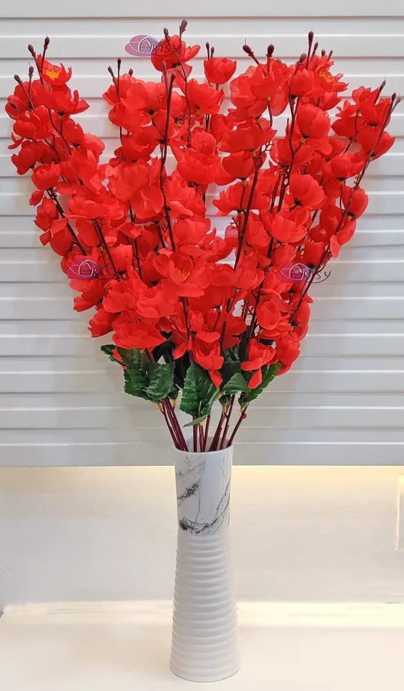 ARTSY® Artificial Flowers Bunch for Decoration Cherry Blossom, Ideal for vase, Home, Office Decor, Gifts, Craft, Artificial Plants for Decoration, Without vase, Red, Combo, 2 Piece, 55 cm Height