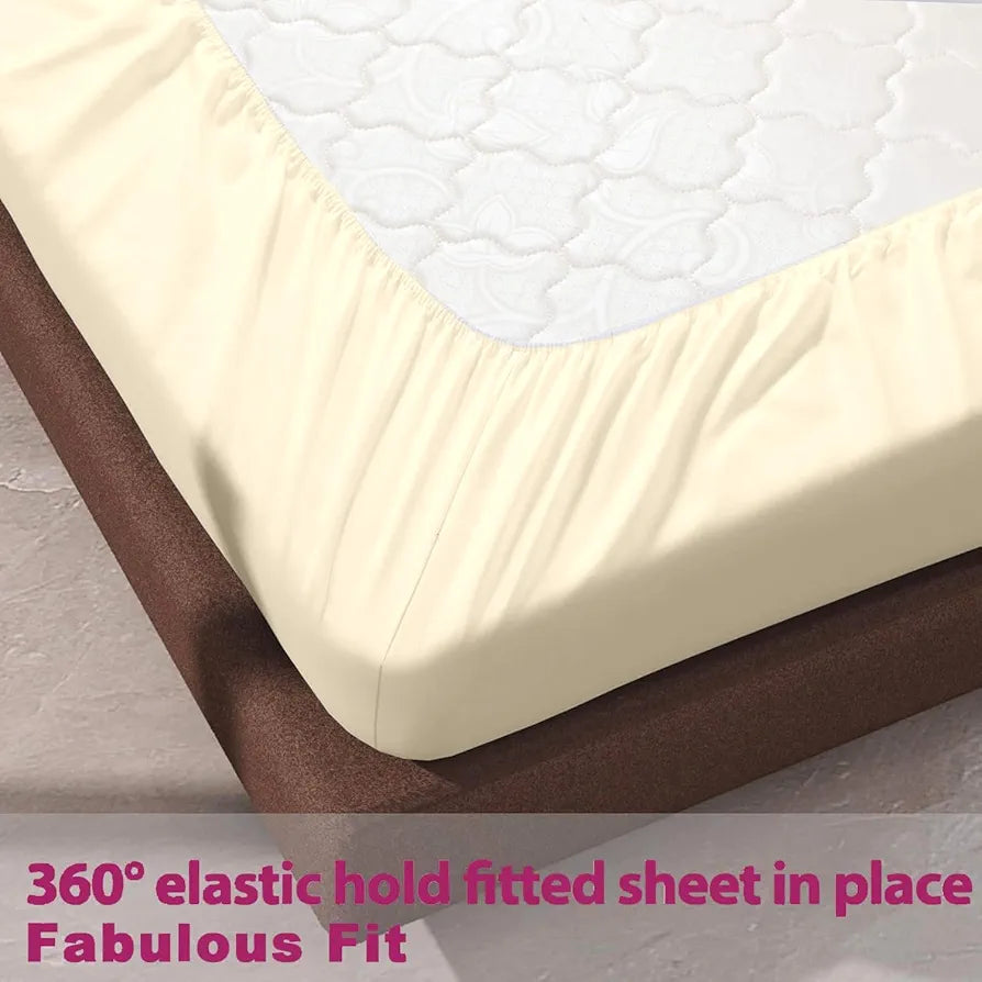 Trance Home Linen 400 TC 100% Cotton 78x36 inch Single Elastic Fitted Bedsheet|Premium Single Bed Size Plain Fitted Elastic Bed Sheet with 1 Pillow Cover 