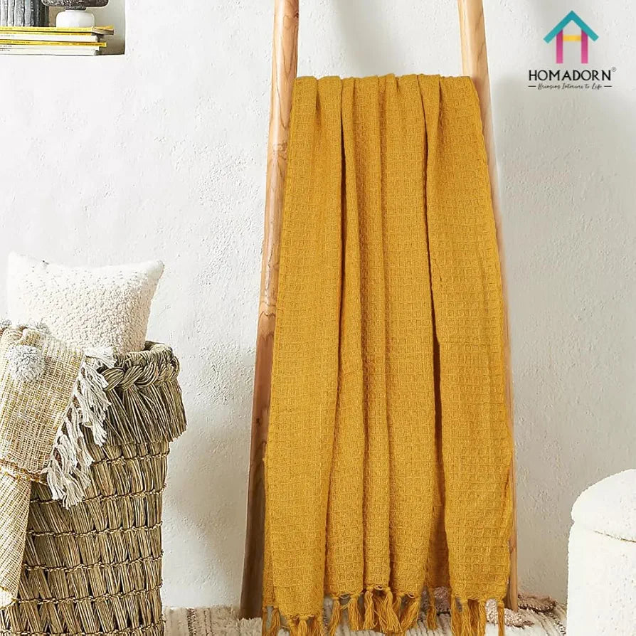 HOMADORN Waffle 100% Cotton Throw Blanket | Throw for Living Room, Sofa, Bed, Chair, Picnic & Used for Gift | | 152x127 Cms Cotton Throws