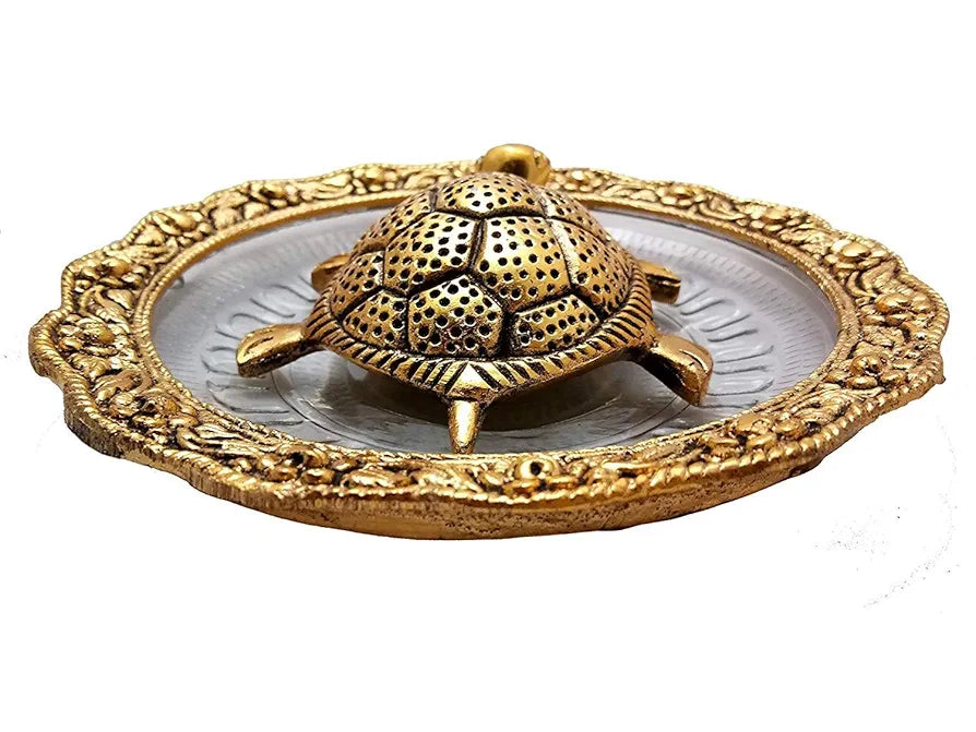 CHHARIYA CRAFTS Metal Feng Shui Tortoise On Plate Showpiece for Good Luck Lucky Feng Shui Decorative Showpiece 