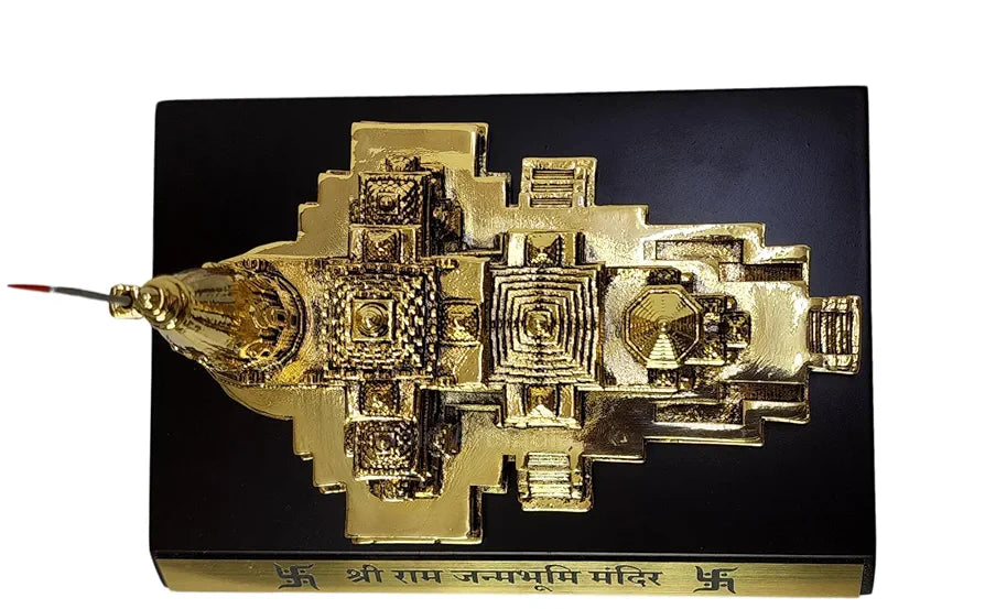 Gold Art India Ram Mandir Ayodhya Gold Plated Matte - Minature for Gifting, Puja Room, Office Desk, Home Decor 