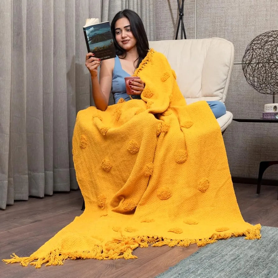 Urban Space Handmade Pure Cotton Sofa Throw Blanket, Soft