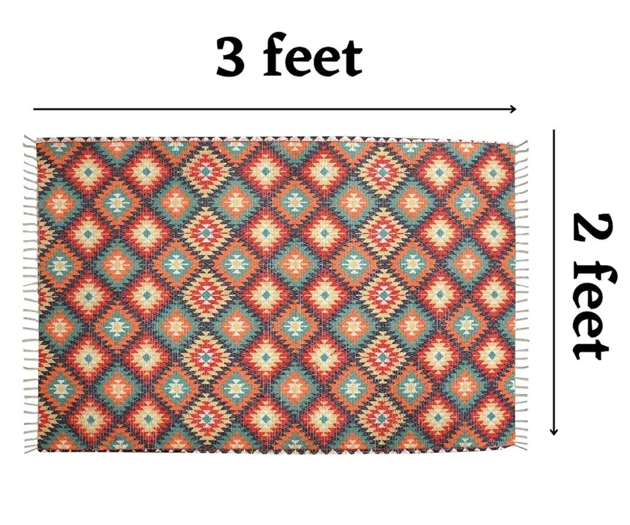 HOMADORN Handmade Sustainable Printed Modern Dhurrie/Rugs/Carpet upcycled from Scrap Fabric for Living Room/Bedside Runner for Enhanced Decor 