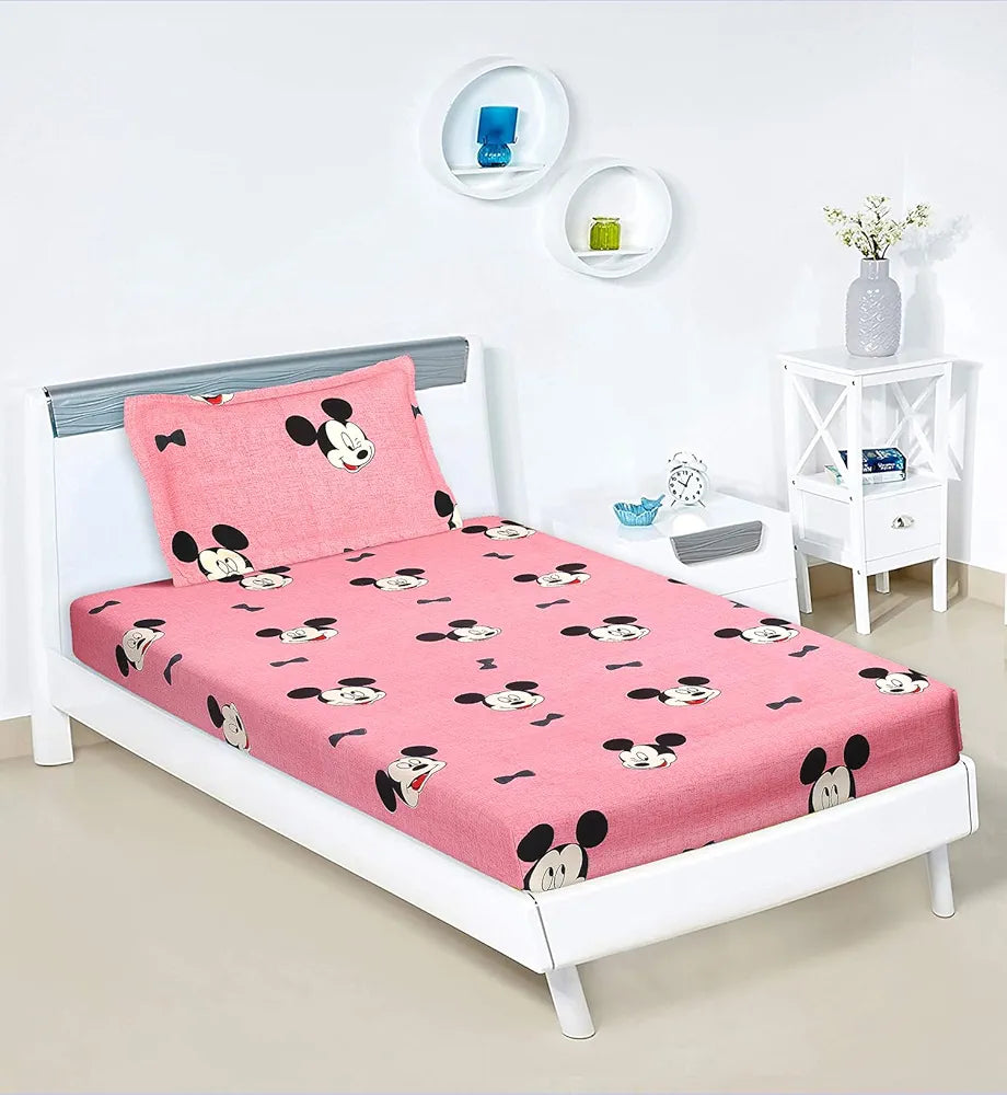 Kuber Industries Cotton Single Bedsheet with 1 Pillow Cover | Wrinkle Free Single Bedsheet for Kids Room & Bedroom | Pink