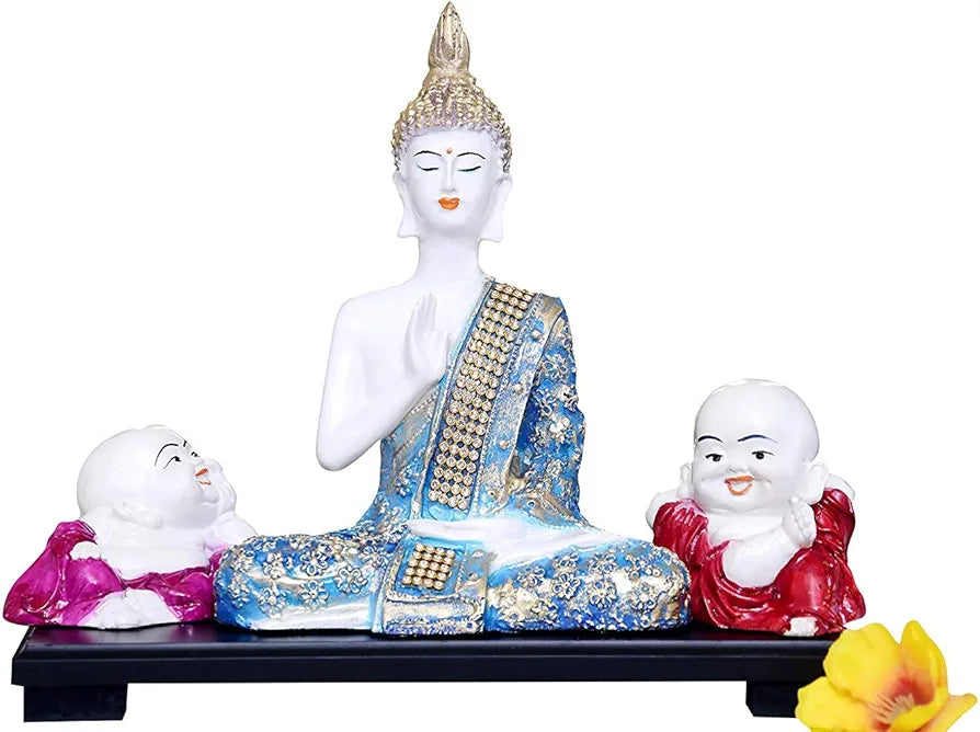 Mariner's Creation Divine Buddha Statue with Two Child Monk| Buddha Statue for Home Decor | Buddha Idol | Decorative SHOWPIECE for Peace and Harmony | House Warming Gift