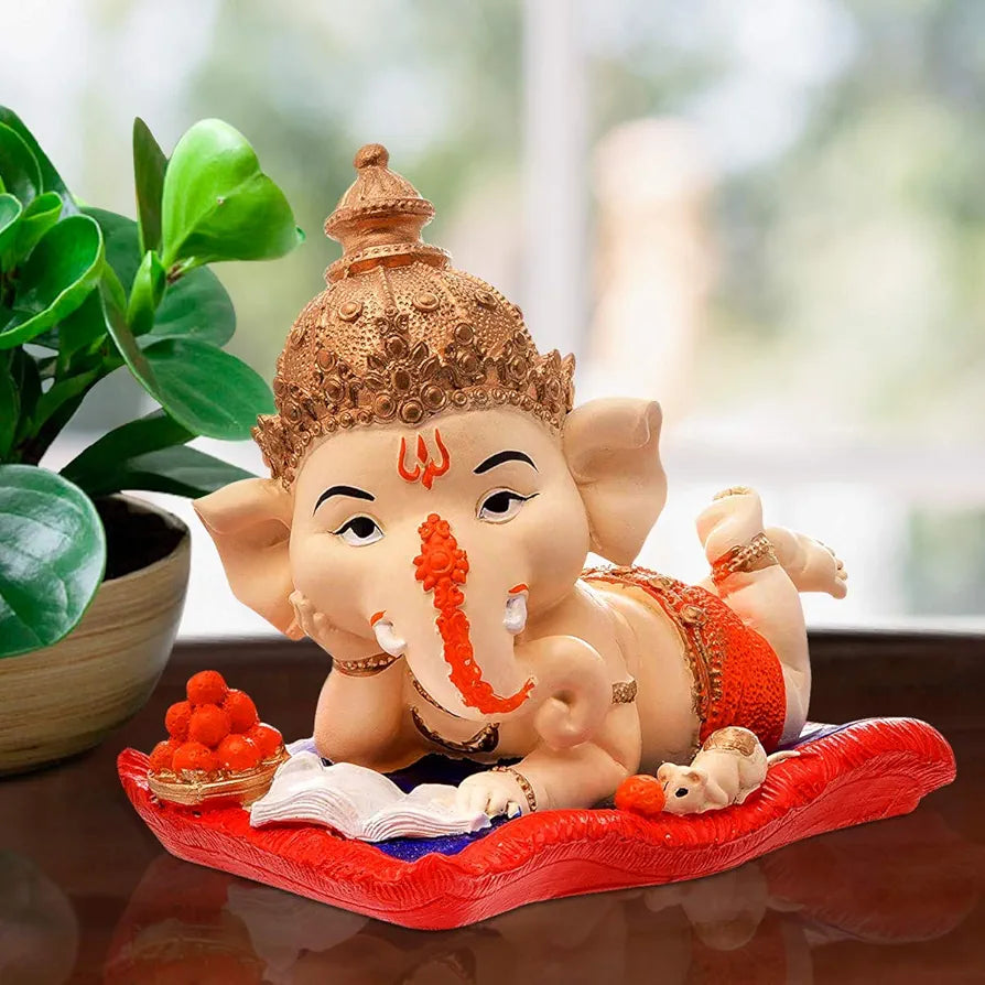 Karigaari India Handcrafted Polyresin Eco Friendly Lord Ganesha Ganpati Idol Figurine | Lord Ganesha Statue for Home Decoration 