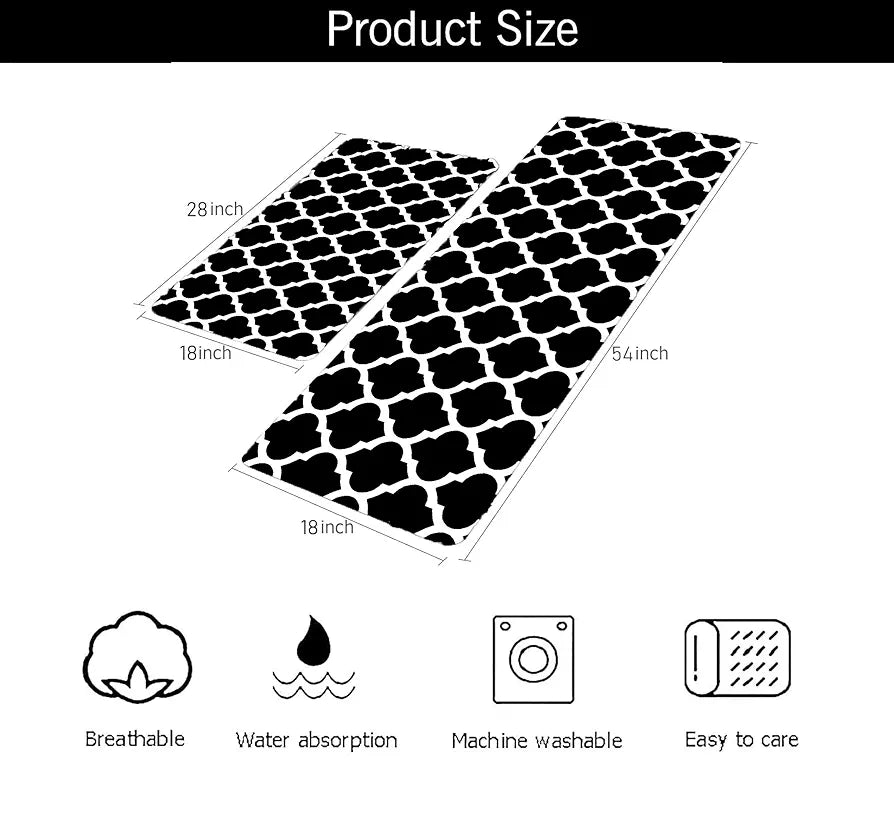 ishro home Kitchen mats for Floor Anti Slip Waterproof | Set of 2 Pcs| Non-Skid, Soft Absorbent Rugs for Kitchen, Laundry, and Hallway|137x45cm, 45x71cm| 4mm Thickness