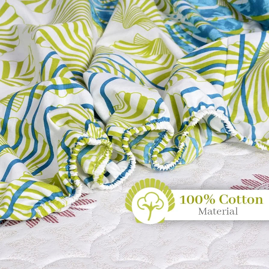 Divine Casa Cotton Acid Lime Bedsheet for Double Bed Elastic Fitted with 2 Pillow Covers  Calming Shells