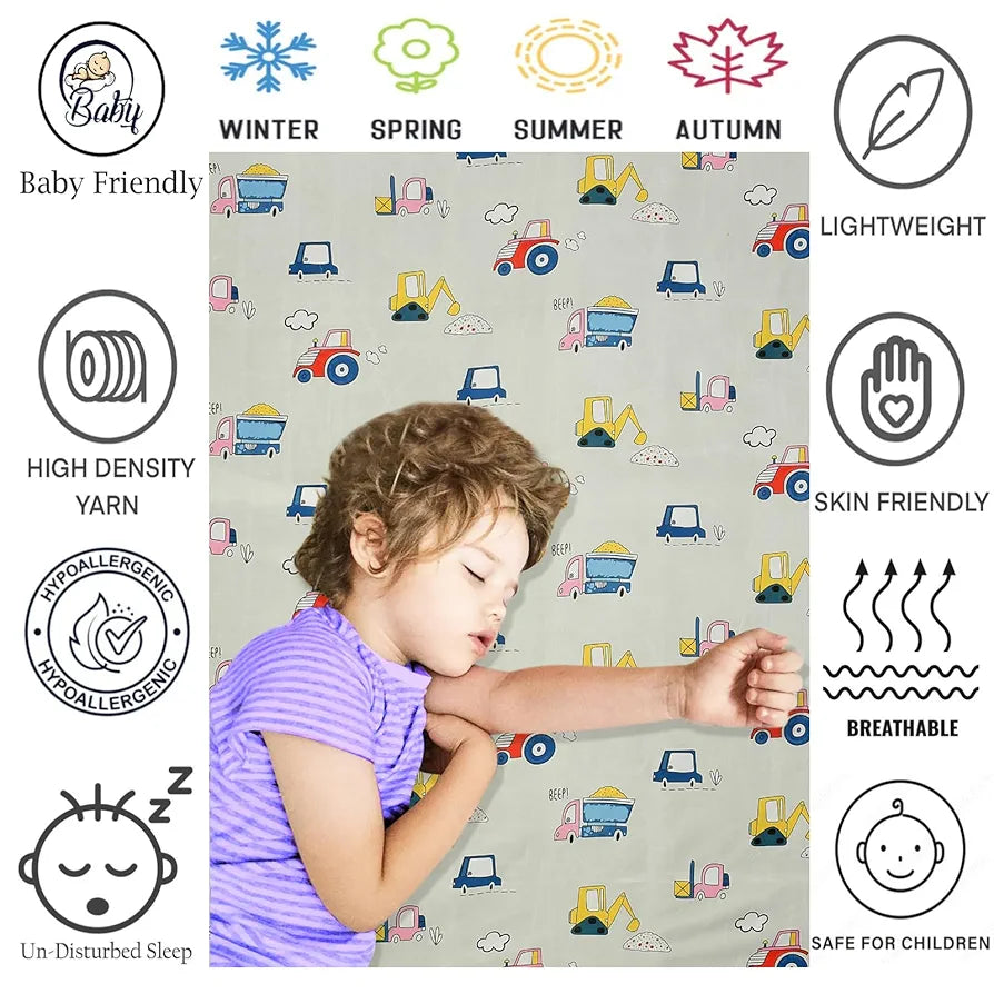 FRESH FROM LOOM Glace Cotton Wrinkle Free Soft Hypoallergenic Bed Sheet | Cartoon Printed | Single Bedsheet With One Pillow Cover Kids Bedsheet For Boys & Girls Room , 144 TC
