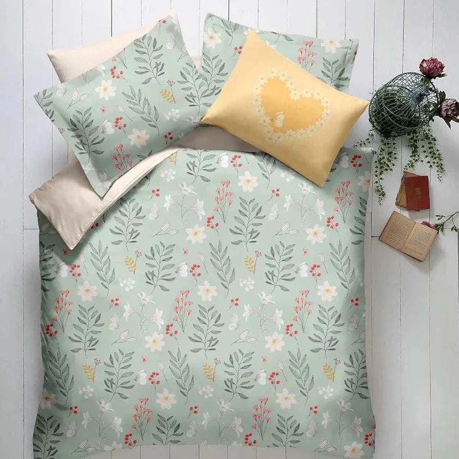 THE HOME STYLE Cotton Feel Glace Cotton Elastic Fitted Printed Double Bed King Size Bedsheet With 2 Pillow Cover,300 TC,Green