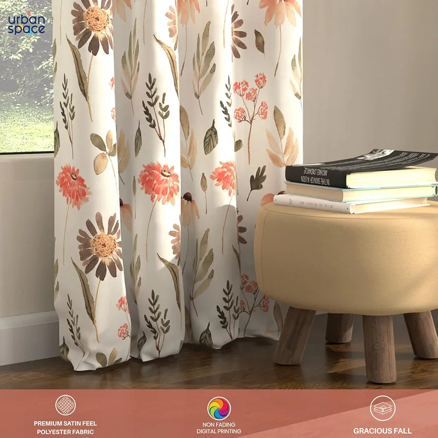 Urban Space Blackout Curtains 5 Feet Set of 2 for Window, 80-85% Light Blocking Curtains for Living Room, Digital Printed Curtains with Eyelets, Tieback Included 