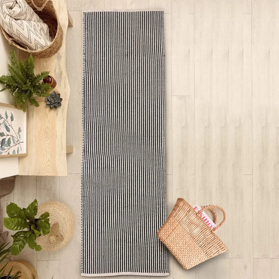 SASHAA WORLD Modern Striped Rug for Kitchen,Living Room, Bedroom, Dining Room, Kitchen, or entryway | 100% Pure Cotton | Light Weight 
