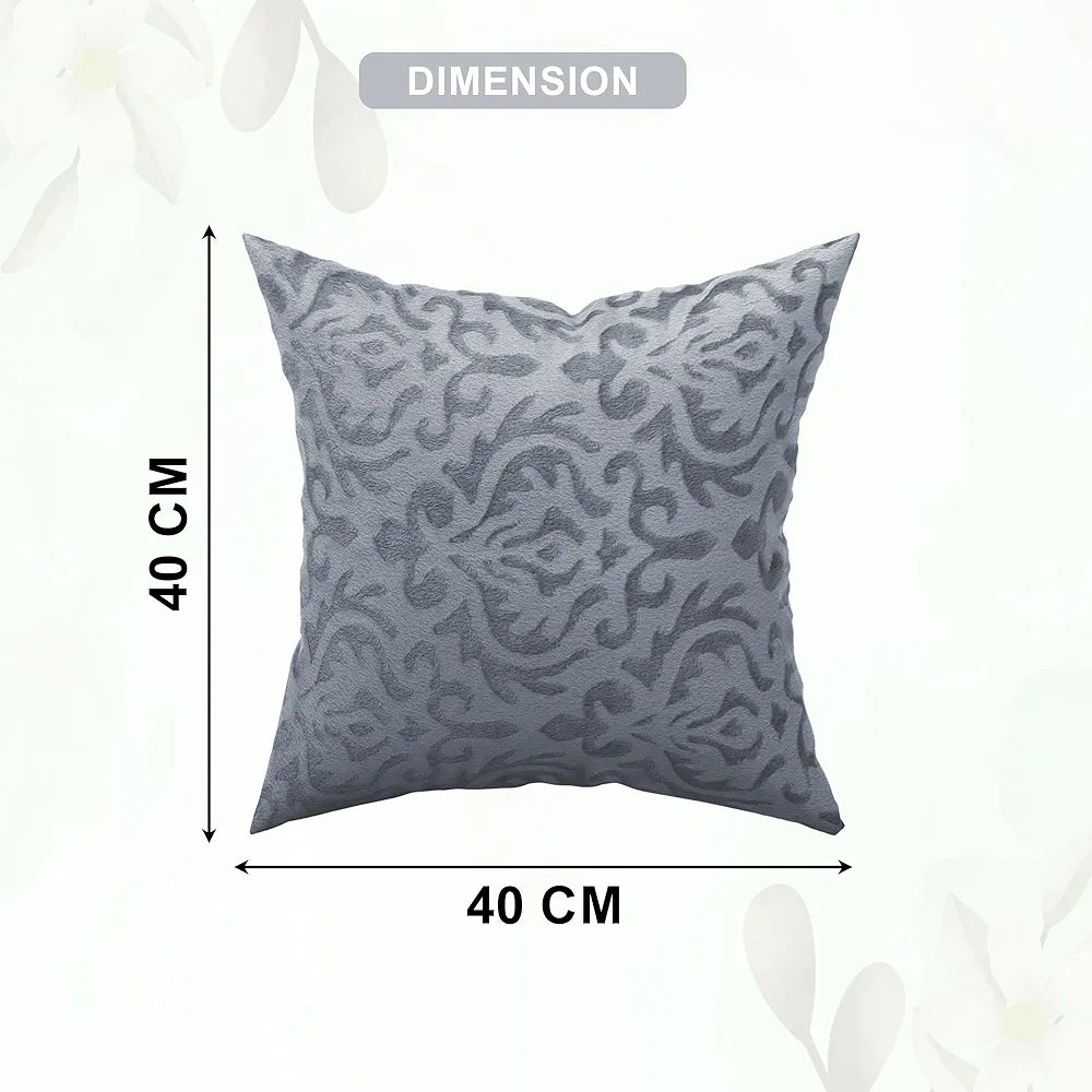 Kuber Industries Set of 5  Washable & Removable Velvet Sofa Pillow Covers with Zip | Soft Sofa Cushion Covers for Home & Bedroom Interiors | Floral Design - Grey