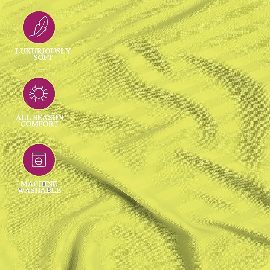 Trance Home Linen 100% Cotton 78x60 inch Queen Fitted 200TC Satin Stripe Elastic Fitted Bedsheet | Daily Use Double Bed Fitted Bedspread with 2 Pillow Covers 