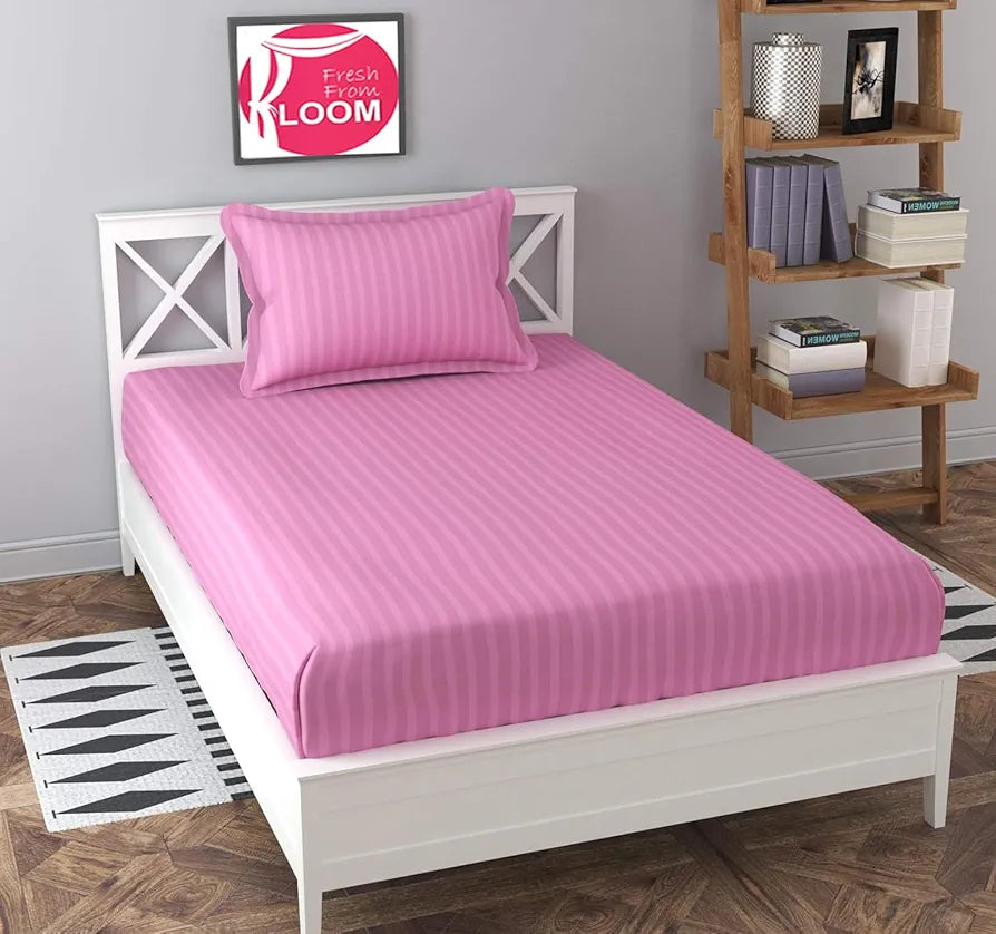 FRESH FROM LOOM Microfiber Wrinkle Resistant | Soft Skin Safe | Breathable Single Size Flat Bedsheets | Hotel & Home | Plain Bedsheet Set with 1 Pillow Covers , 144 TC