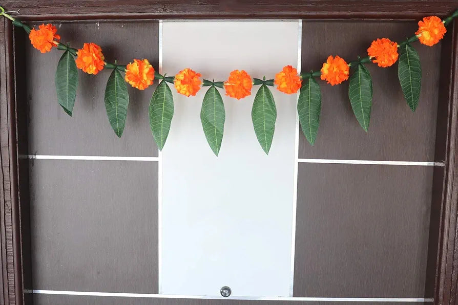 S2S Artificial Marigold Flowers with Mango Leaf Door Toran for Main Door,Hanging Toran for Festive Decorations, Doorway Leaves toran 