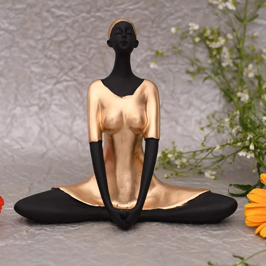 JAIPUR ACE Yoga Lady Polyresin Face Black Gold Themed Statue Creative Abstract Design Art Figurine for Home Decor, Living Room Decorative Display Showpiece for Gifting, Interiors