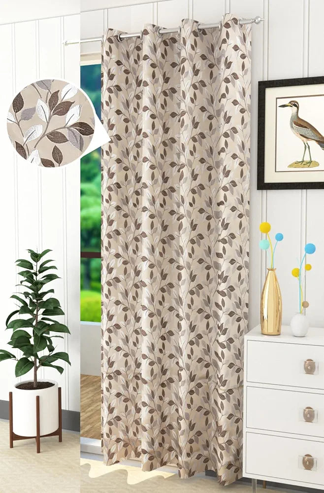 Purav Light Jacquard Door Curtain 7 Feet Long, Room Darkening Floral Design | Curtains for Living Room Bedroom, Rust-Free Eyelet 